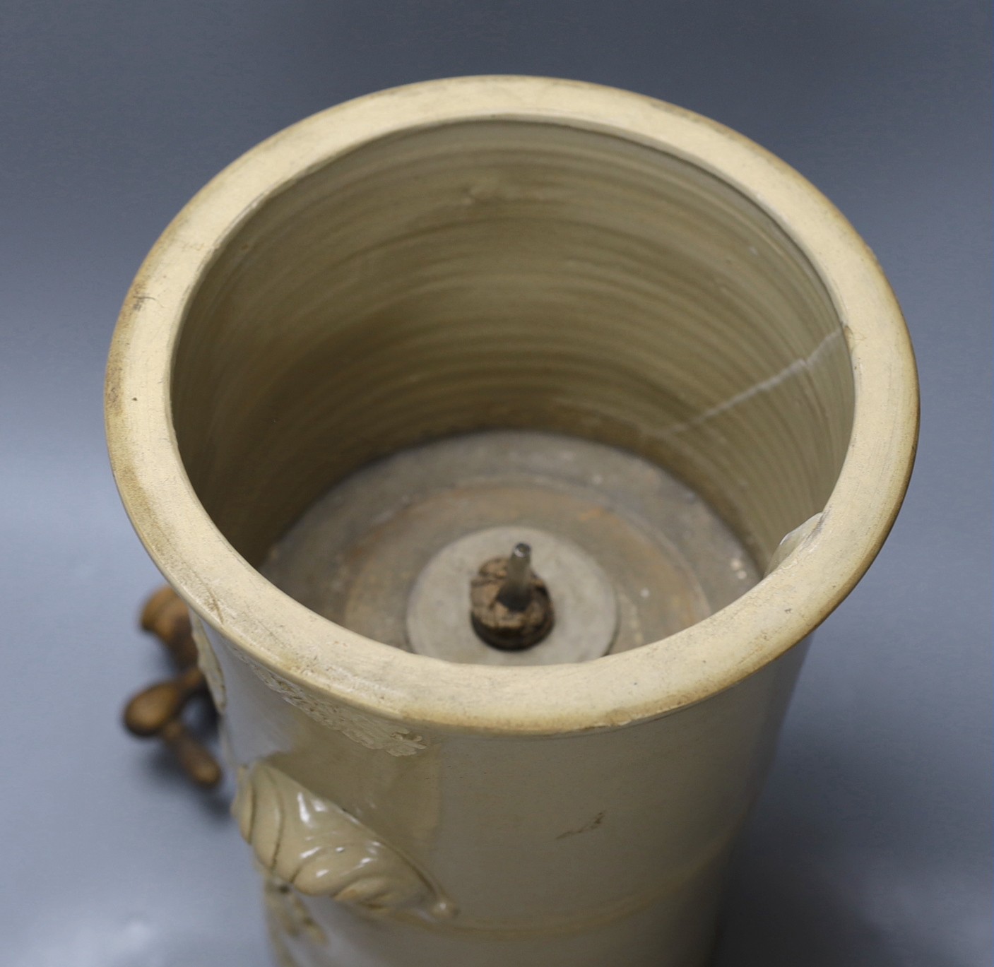 A 19th century stoneware water filter, Hatkins & Co. 50cm tall